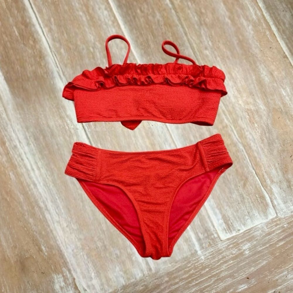 GB Girls Red Ruffle Bikini Size 12